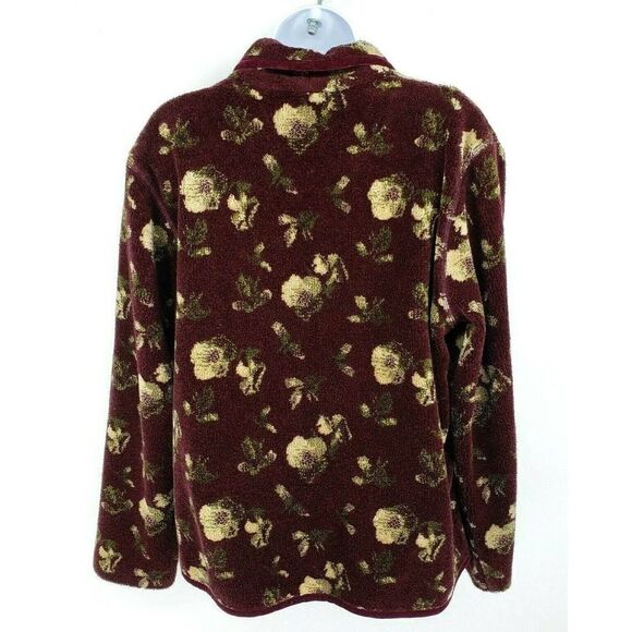The Territory Ahead Womens Floral Sherpa Velour Fleece Jacket Blazer Maroon - Picture 2 of 10